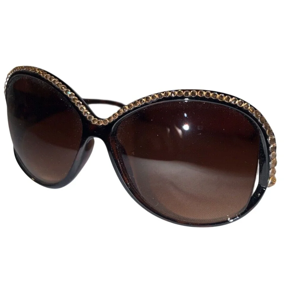 Womens Tortoise Oversized Rhinestone Butterfly Sunglasses Brown Gradient Lens